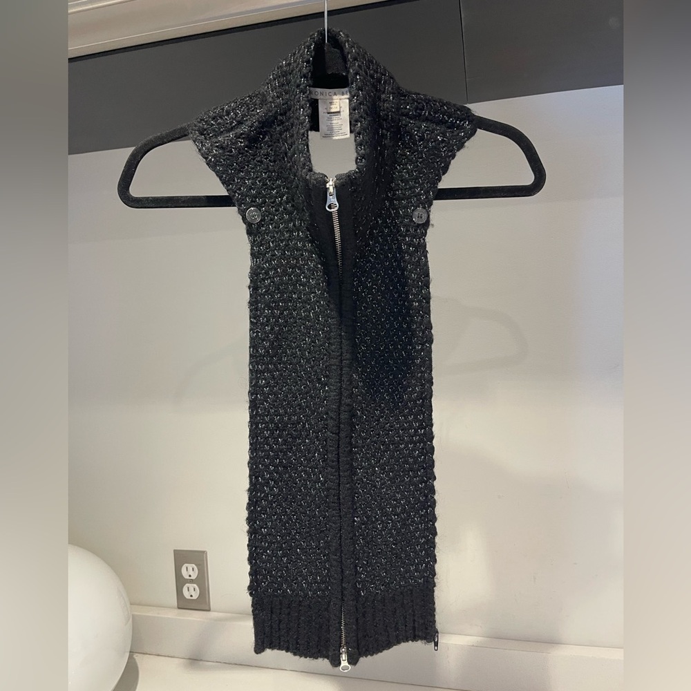 $258 Veronica Beard Knit Black metallic silver thread Dickey jacket insert 00-14